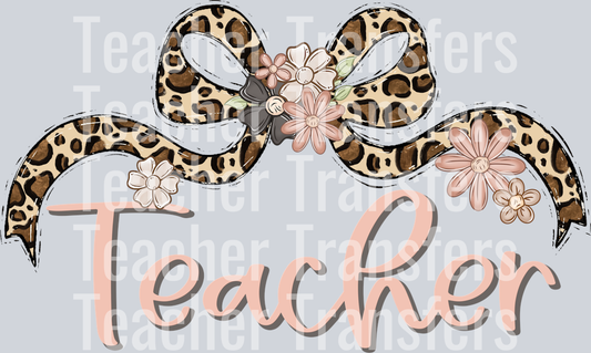 TEACHER LEOPARD BOW WITH FLOWERS