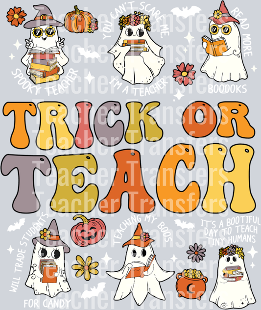 Trick Or Teach Funny Ghost Witch Spooky Teacher Halloween Long Sleeve T-Shirt
