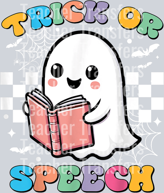 Trick or Speech Retro SLP Halloween Speech Therapy Halloween T-Shirt (1)