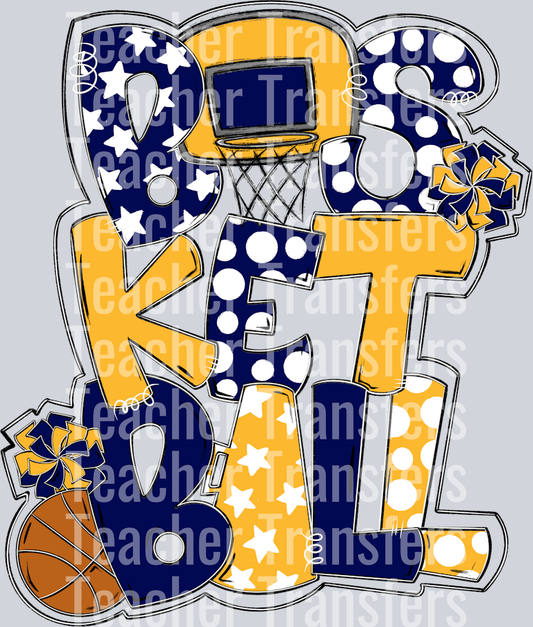 Basketball Word Art Navy Yellow Gold