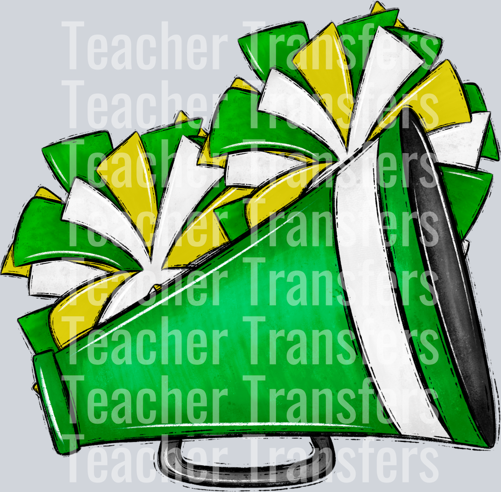 Cheer Poms and Megaphones Green and Gold