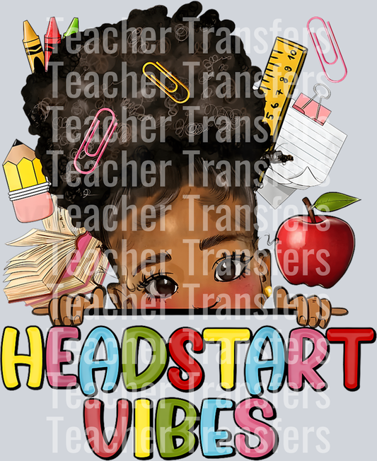 Headstart Vibes Messy Bun Teacher back to school Afro Girls T-Shirt
