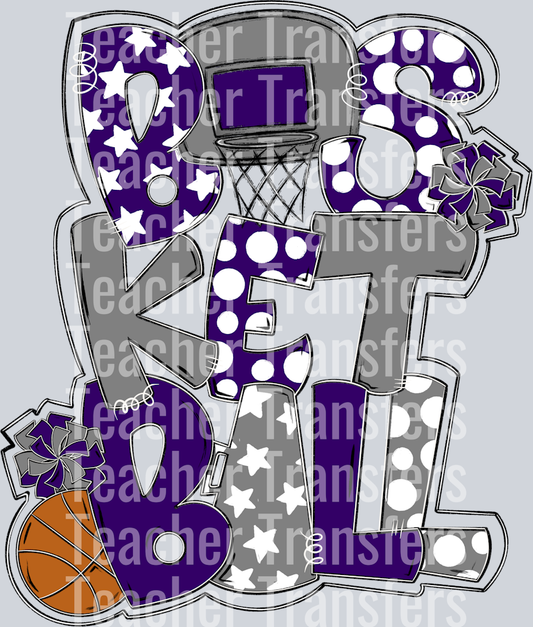 Basketball Word Art Purple Gray