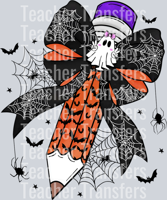 Coquette Bow Pencil Funny Ghost Spooky Teacher Halloween Sweatshirt