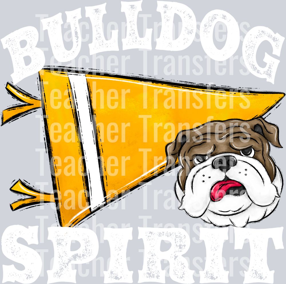 Pennant Mascots Bulldog Spirit Yellow Gold WHITE PRINT