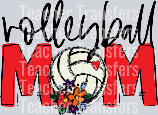 Volleyball Mom Red Flowers