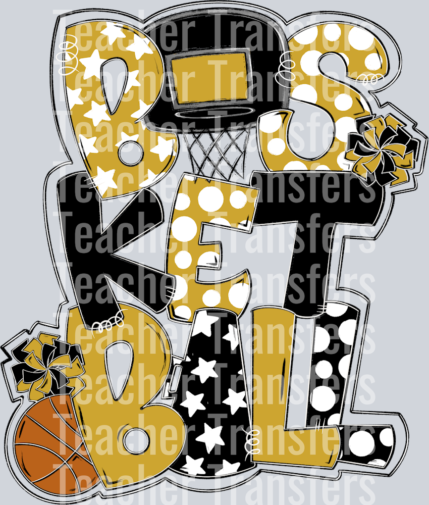 Basketball Word Art Vegas Gold Black