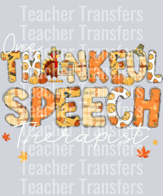 One Thankful Speech Therapist SLP Turkey Fall Thanksgiving T-Shirt