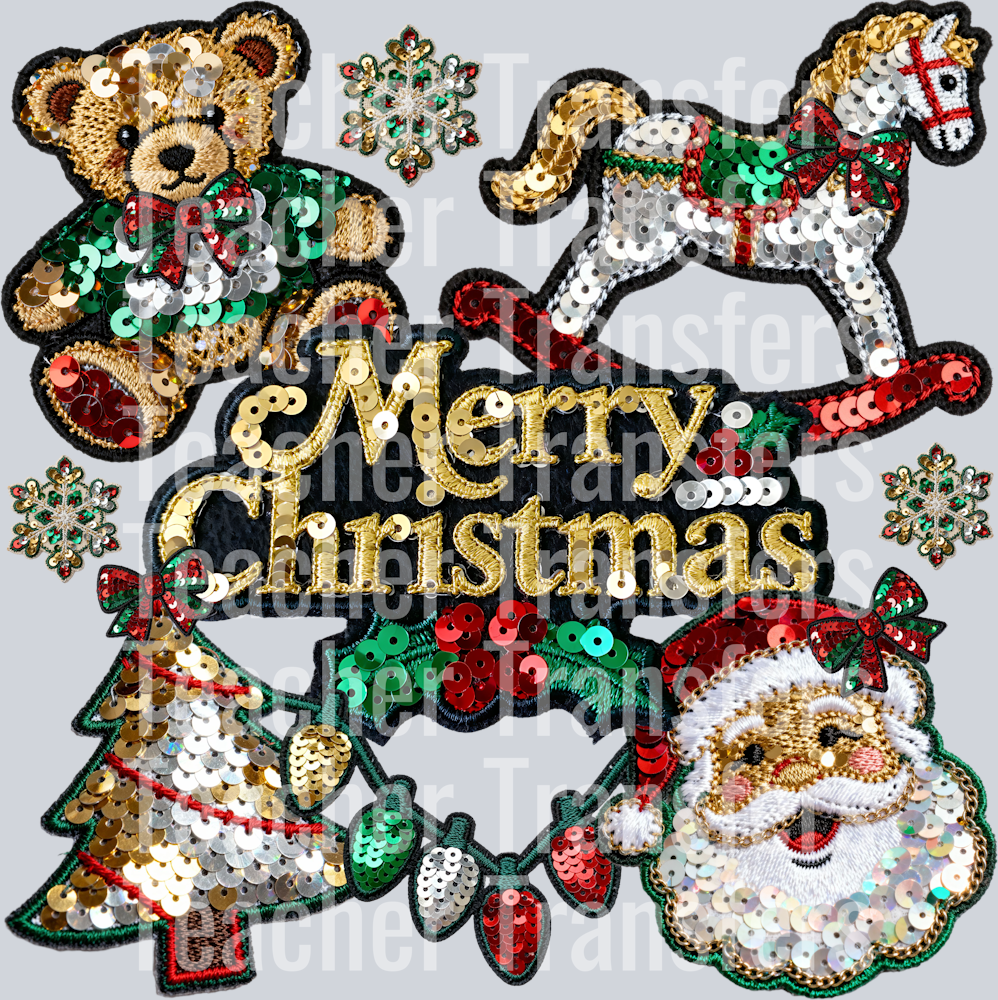 vintage merry christmas collage sequins