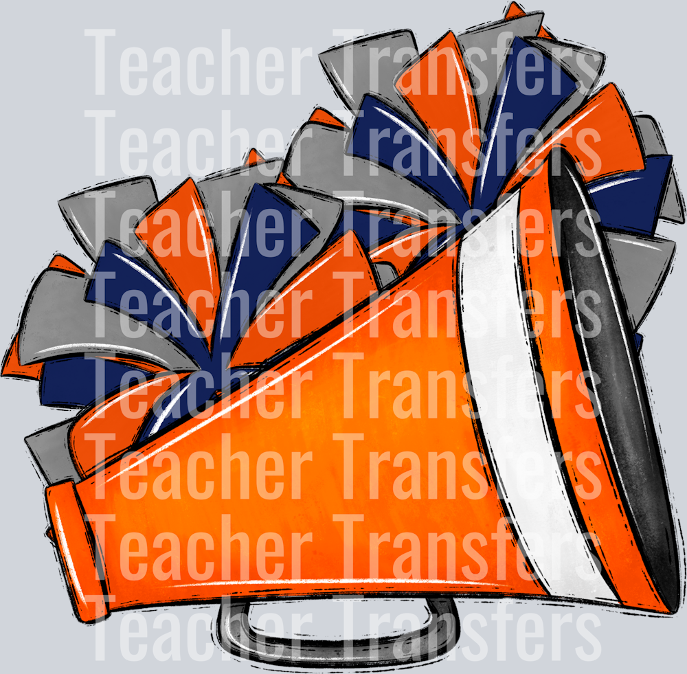 Cheer Poms and Megaphones Orange Navy Gray