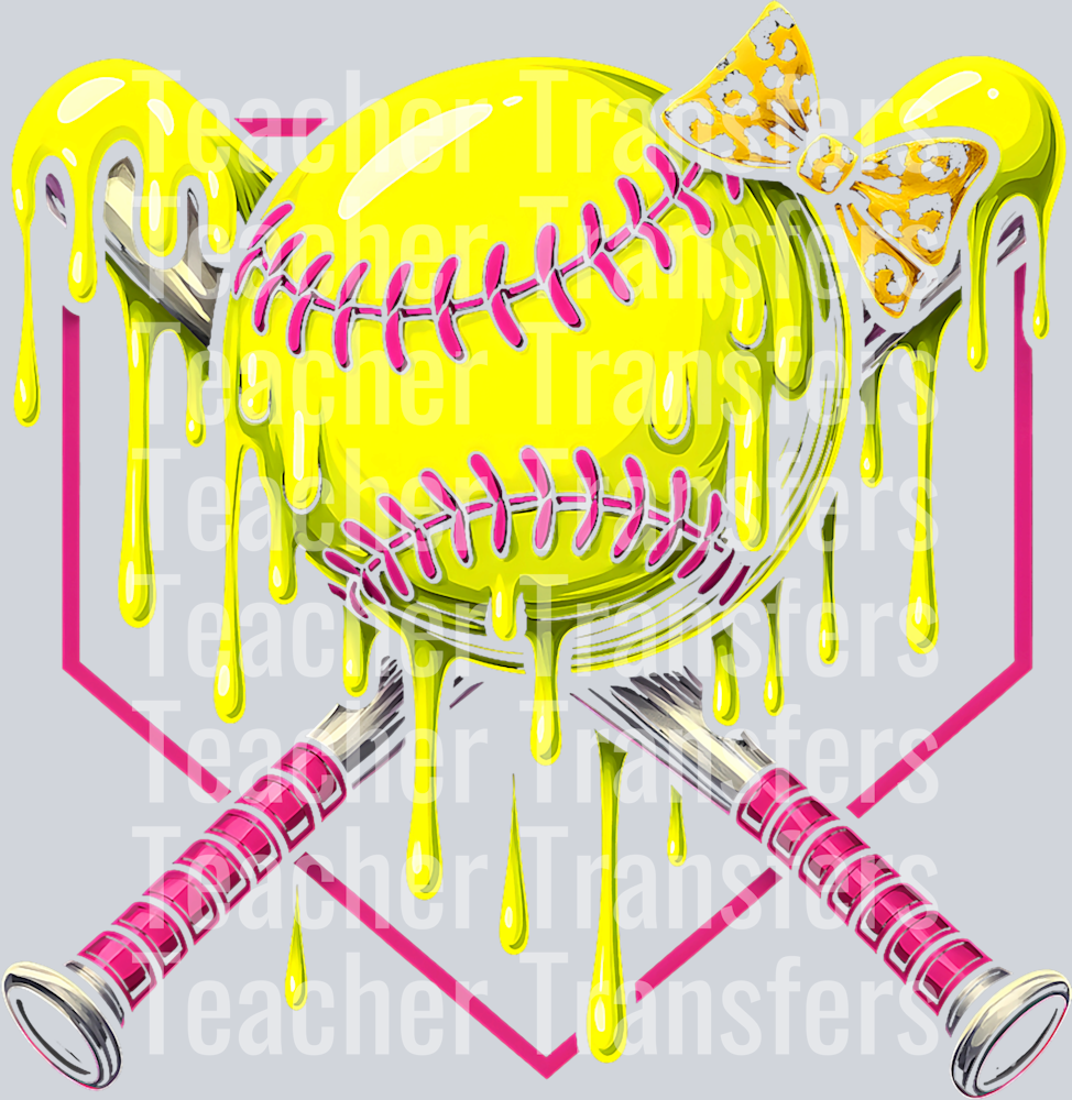 Softball Drip Girls Ice Cream Drip Youth Softball Girl Bow T-Shirt (1)