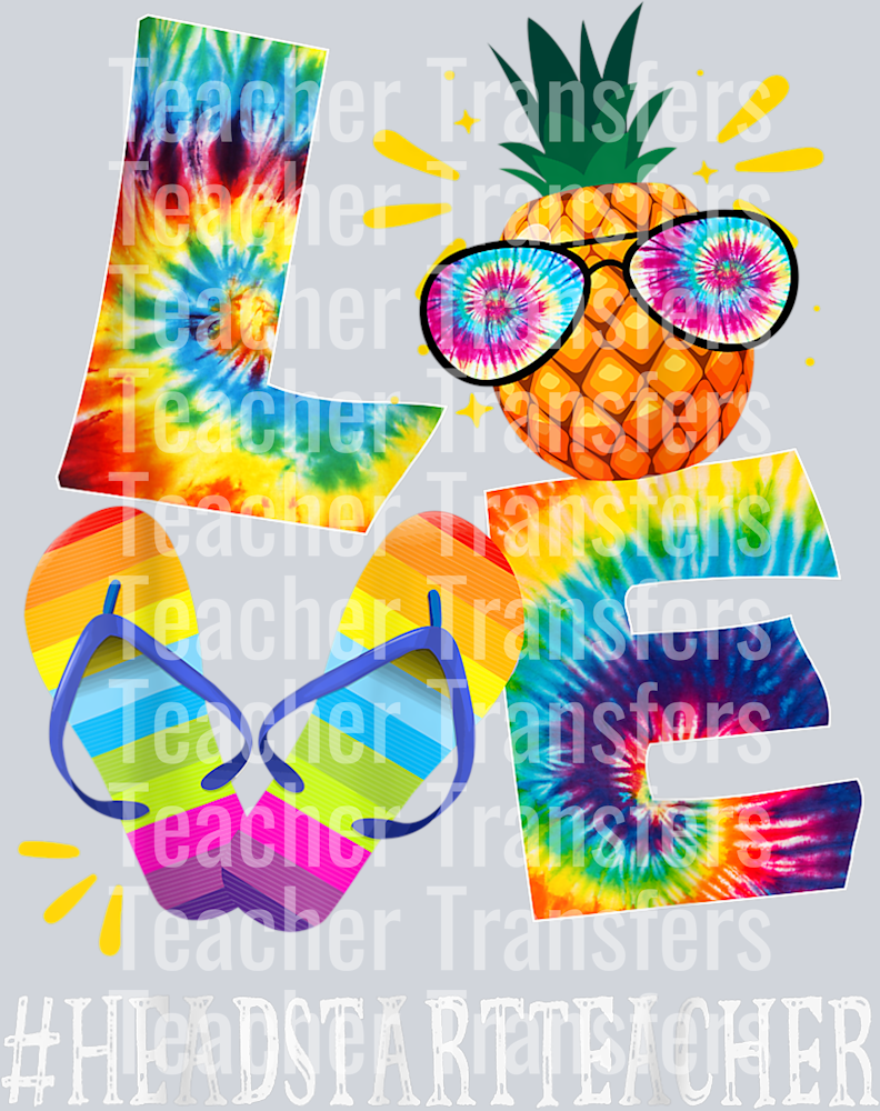 Headstart Teacher Love Pineapple Summer Off duty Tie Dye T-Shirt
