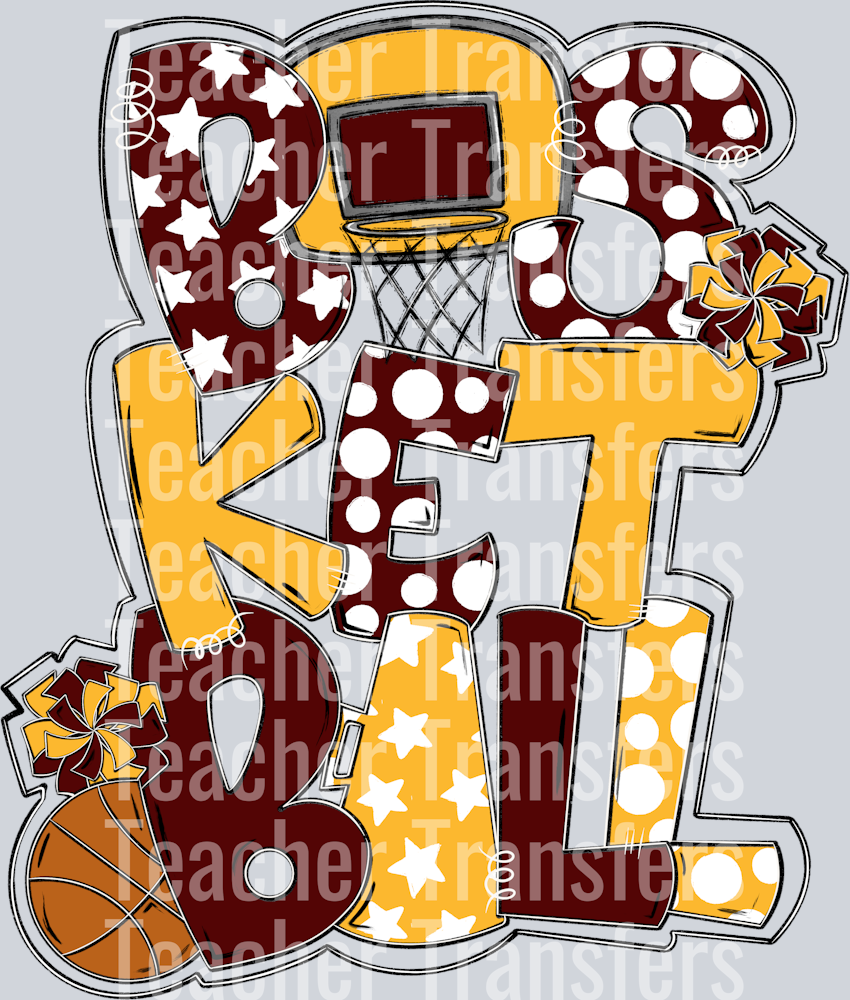 Basketball Word Art Maroon Yellow Gold
