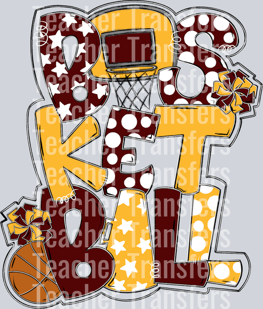Basketball Word Art Maroon Yellow Gold