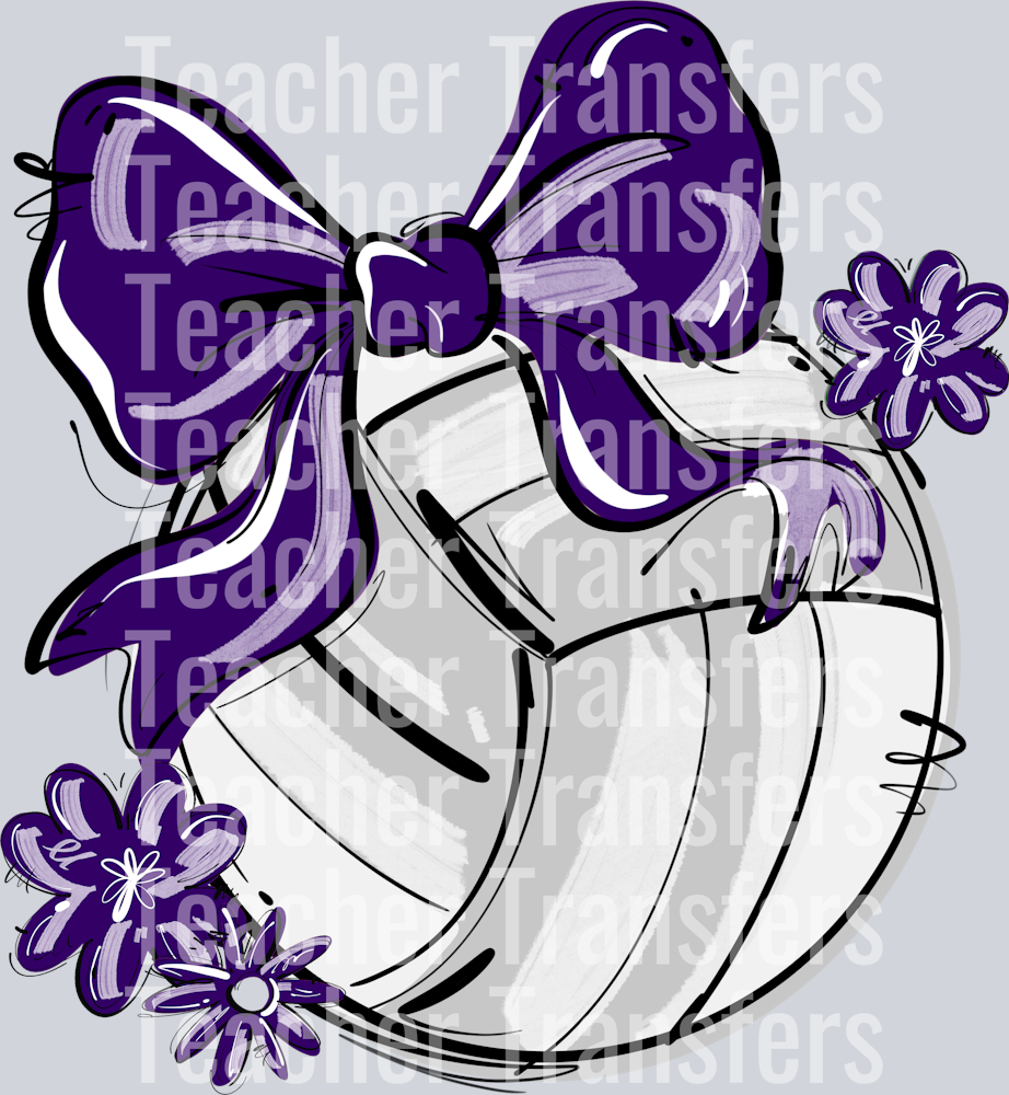 PURPLE PLAY BALL VOLLEYBALL BOW WITH FLOWERS