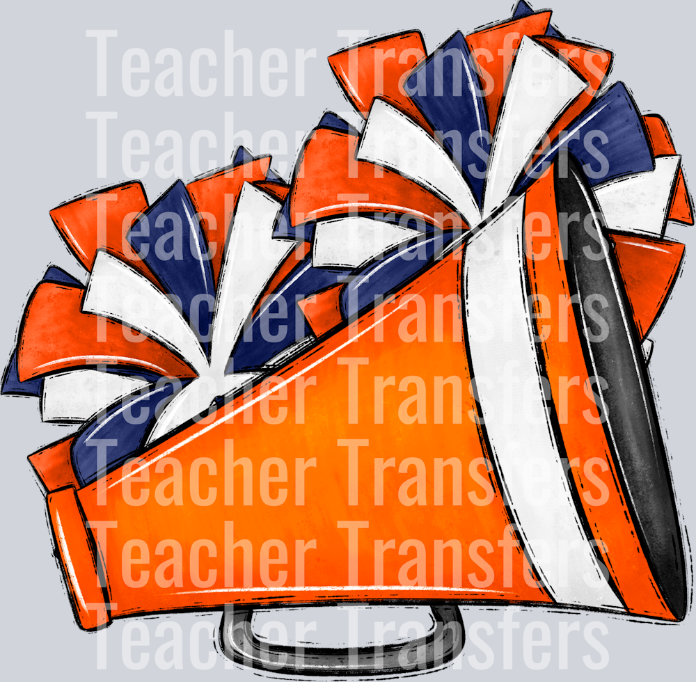 Cheer Poms and Megaphones Orange and Navy