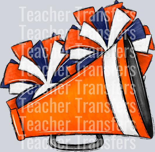 Cheer Poms and Megaphones Orange and Navy