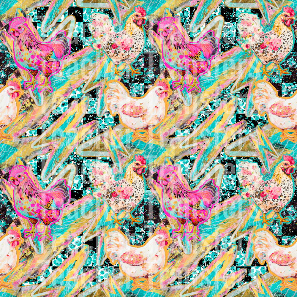 Mix media chicken teal seamless