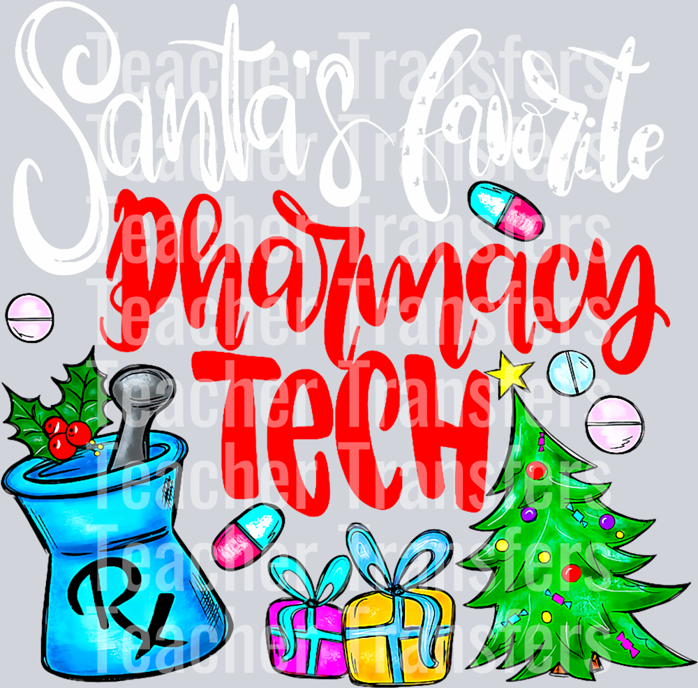 Santa’s Favorite Pharmacy Tech Christmas Pharmacy Technician T-Shirt (1)