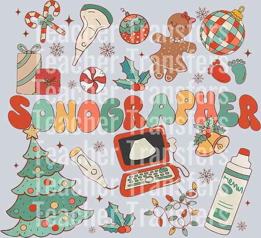 Groovy Retro Sonographer Christmas Ultrasound Tech Cardiac T-Shirt