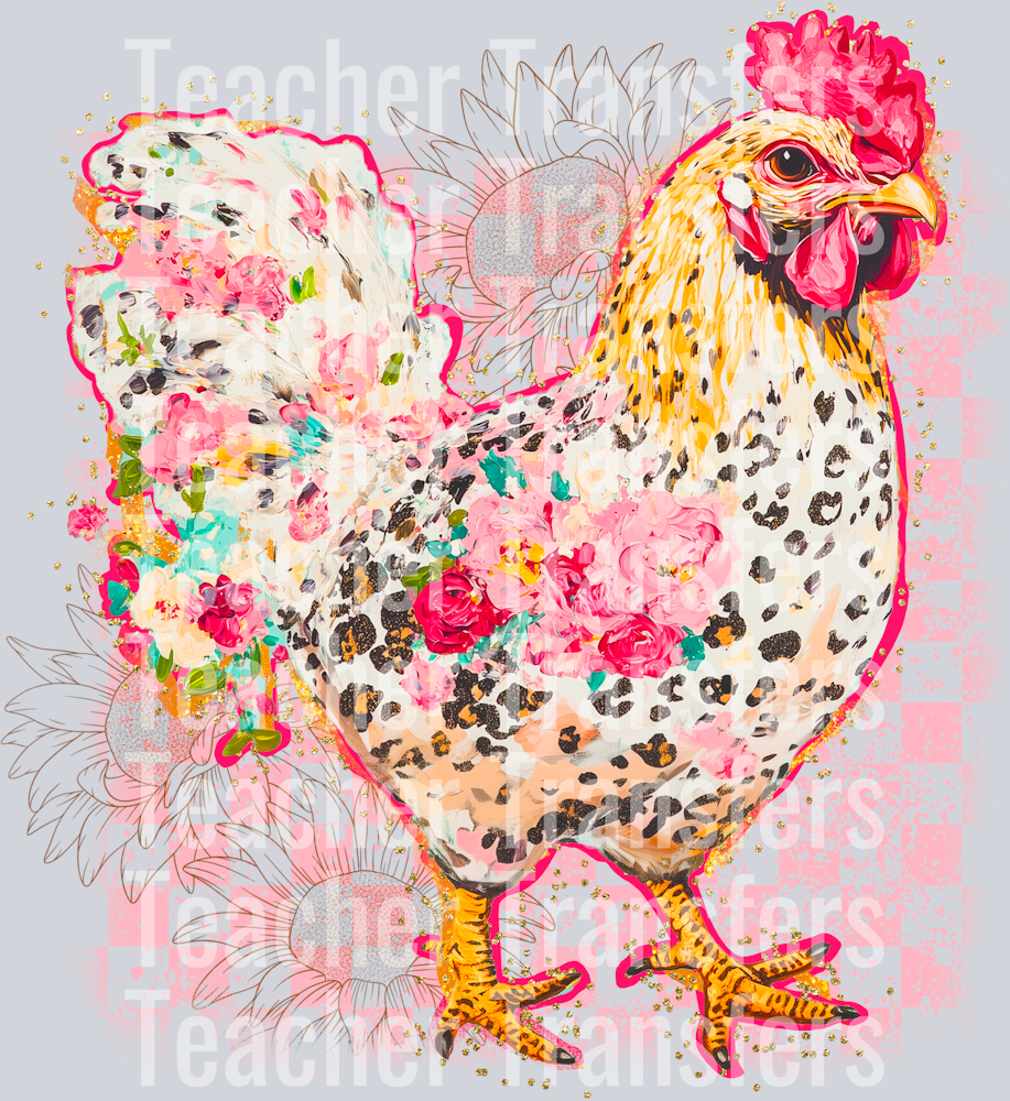 Mix media floral chicken