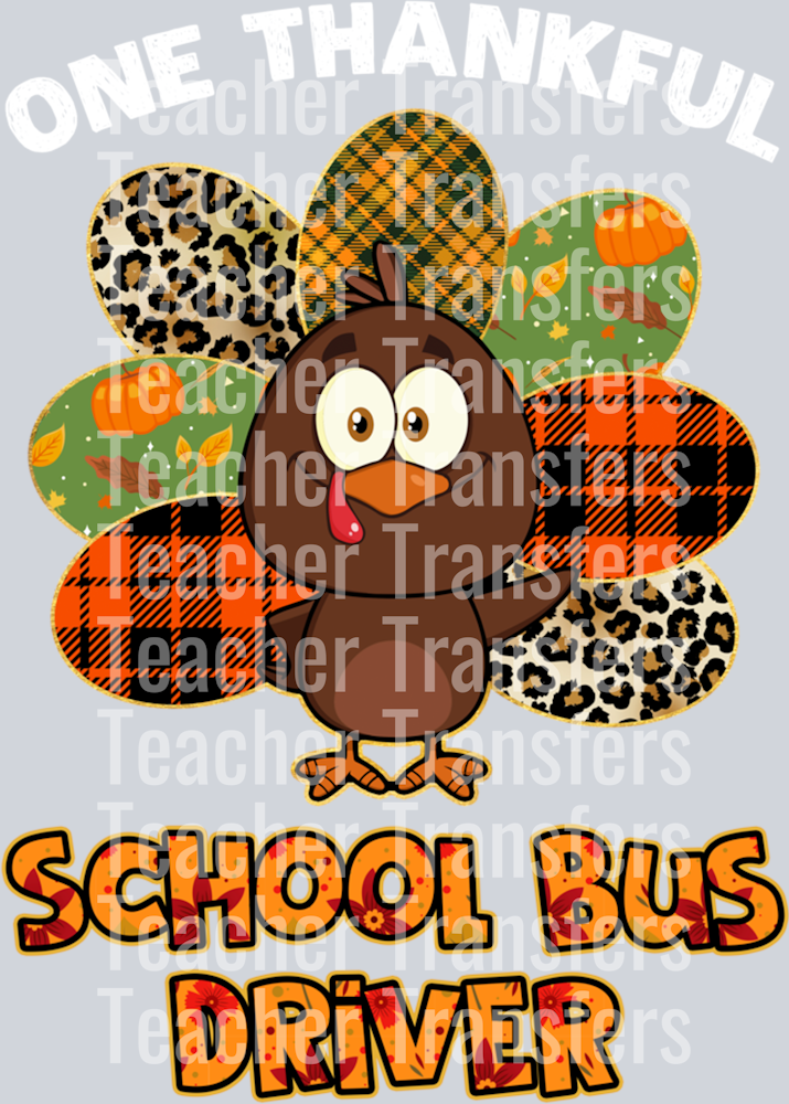 Thanksgiving Day One Thankful School Bus Driver Cute Turkey Long Sleeve T-Shirt