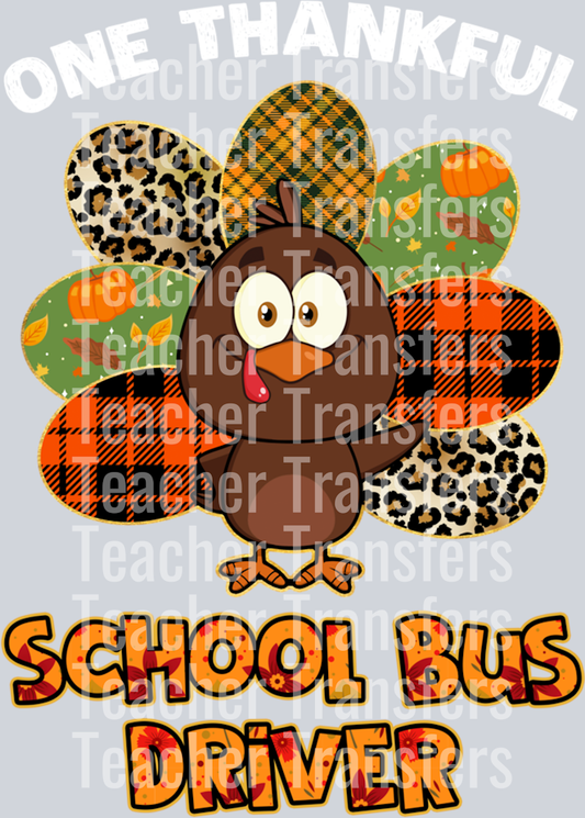 Thanksgiving Day One Thankful School Bus Driver Cute Turkey Long Sleeve T-Shirt