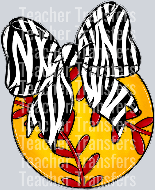 Bows and Balls Softball Zebra