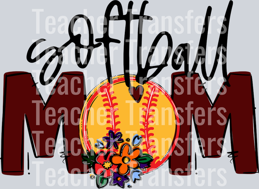 Softball Mom Maroon Flowers