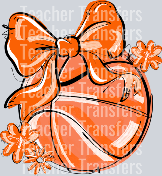 ORANGE PLAY BALL BASKETBALL BOW WITH FLOWERS