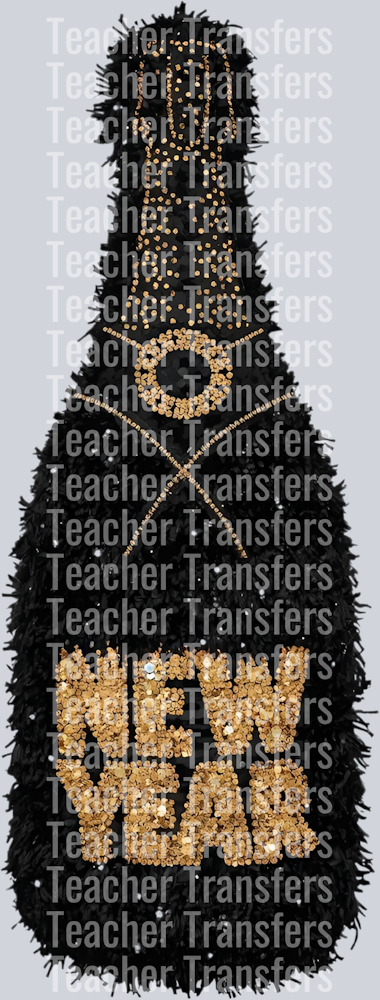 CHAMPAGNE BOTTLE NEW YEARS BLACK FAUX YARN