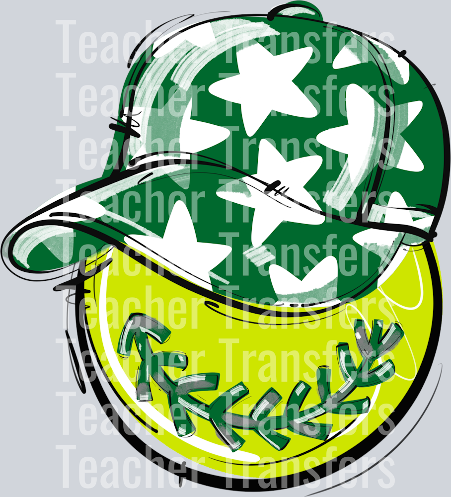 KELLY GREEN PLAY BALL HAPPY FACE SOFTBALL