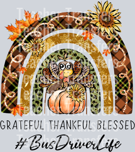 Bus Driver Thankful Grateful Blessed Rainbow Thanksgiving Long Sleeve T-Shirt