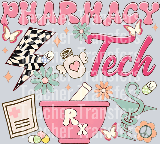 Vintage Pharmacy Tech Technician Pharmacist Student Flower T-Shirt