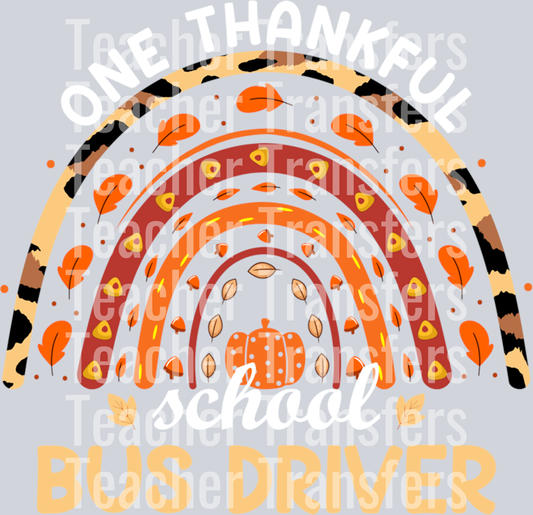 One Thankful School Bus driver Leopard Thanksgiving Rainbow Long Sleeve T-Shirt