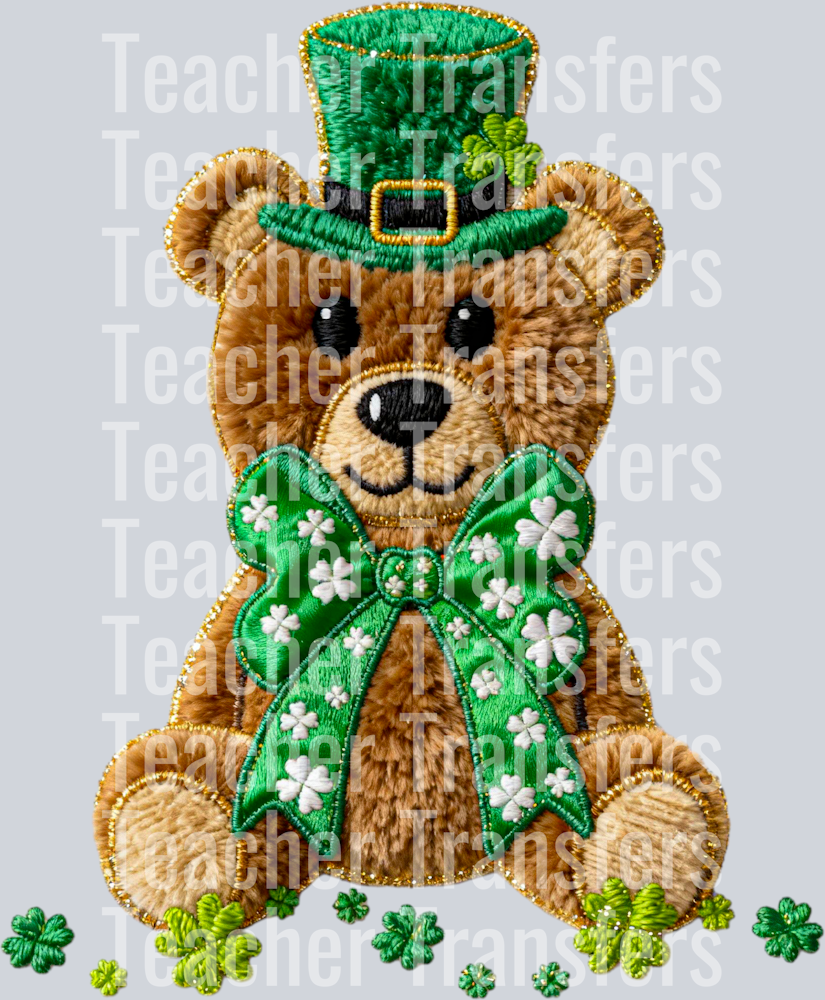 st pats teddy bear faux applique hwds