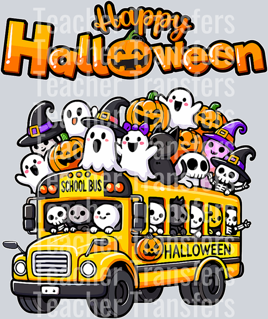 Teacher Halloween School Bus Driver Cute Ghost Witch Party T-Shirt