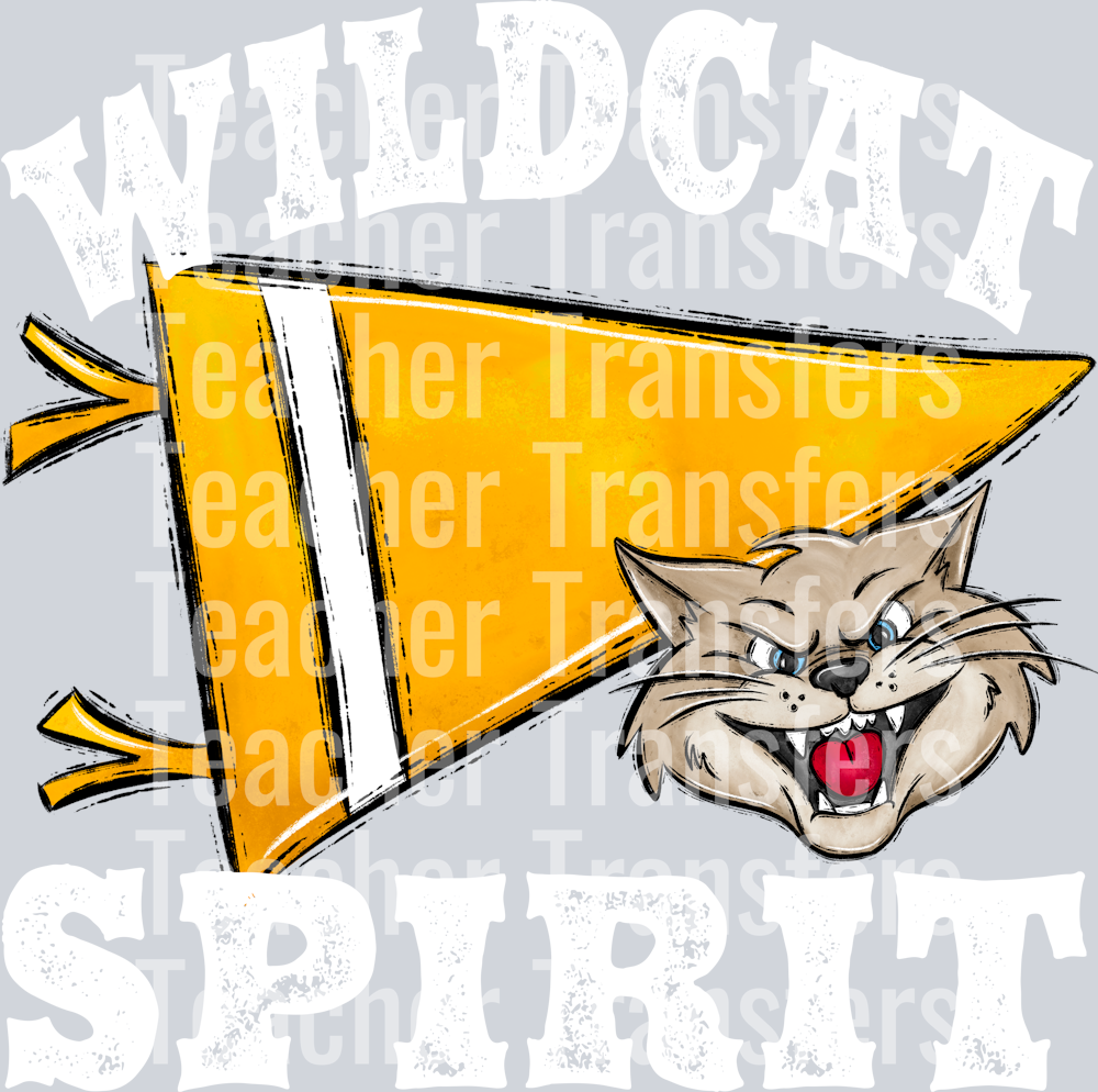 Pennant Mascots WILDCAT Spirit Yellow Gold WHITE PRINT