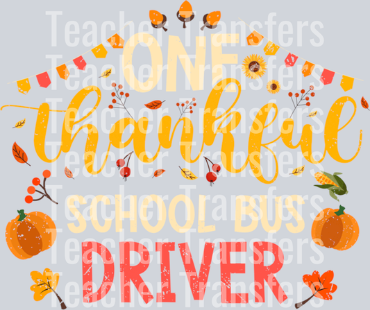 One Thankful School Bus Driver Thanksgiving Cute Fall Long Sleeve T-Shirt