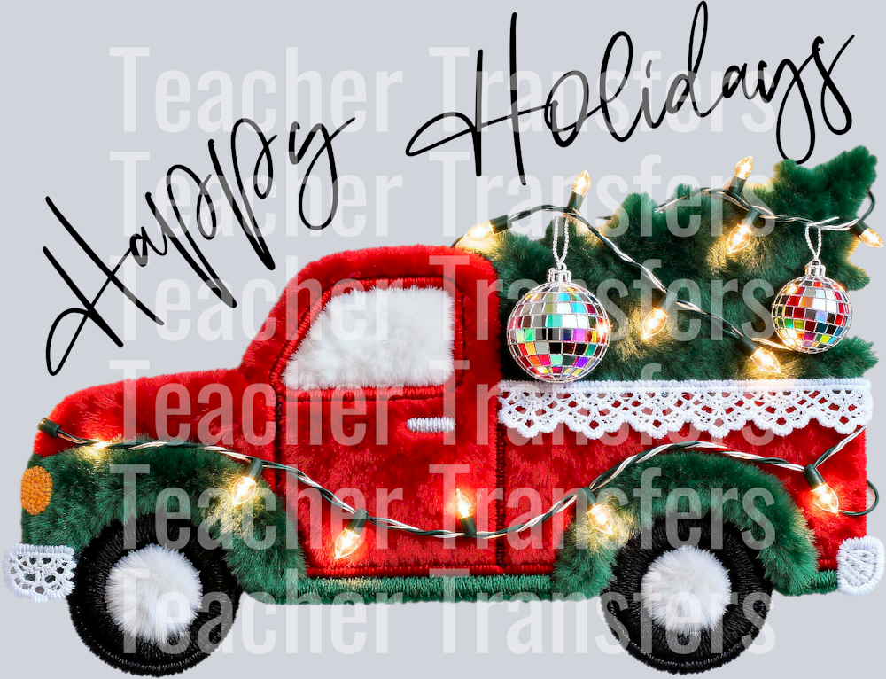 happy holidays faux fur christmas truck hwds