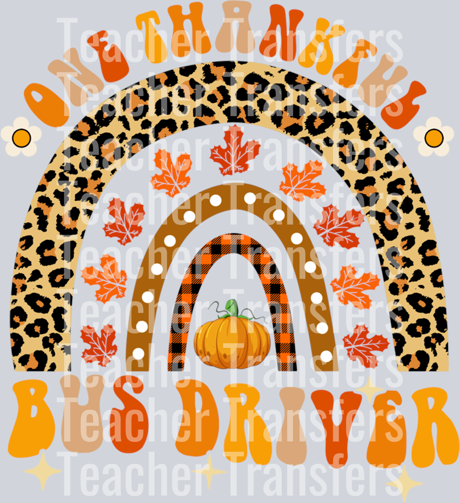 One Thankful Bus Driver Thanksgiving Rainbow Leopard Fall Long Sleeve T-Shirt