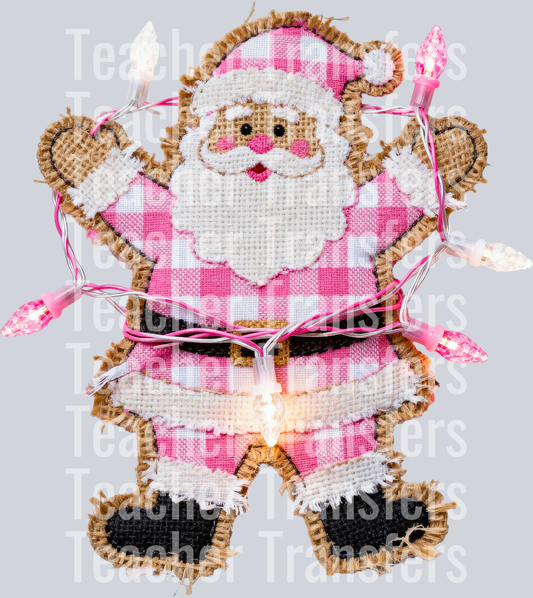 faux burlap pink santa with lights HWDS