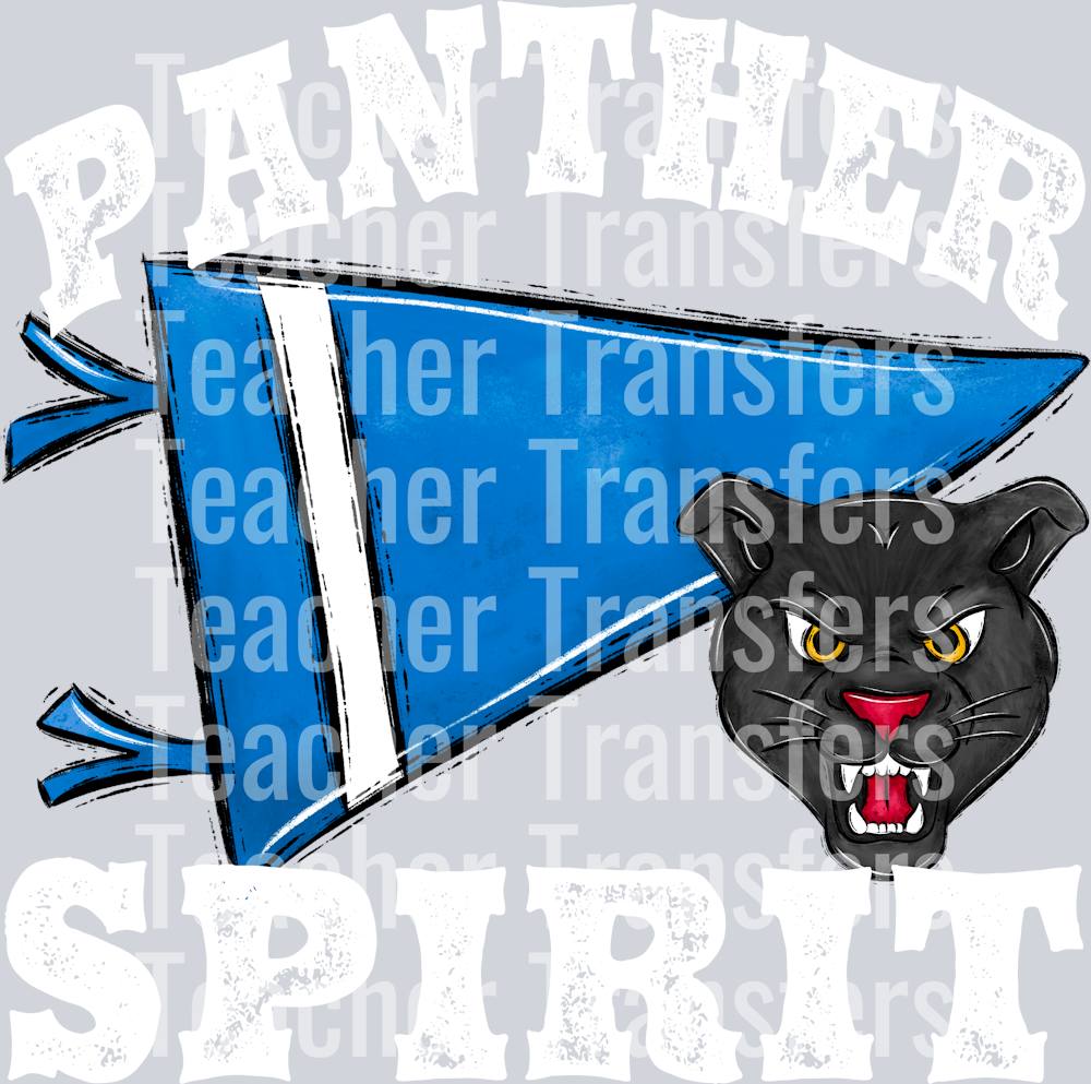 Pennant Mascots PANTHER Spirit Bright Blue WHITE PRINT