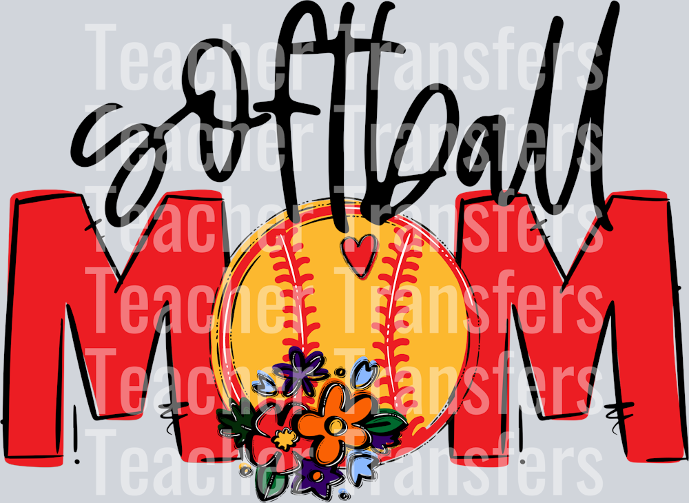 Softball Mom Red Flowers
