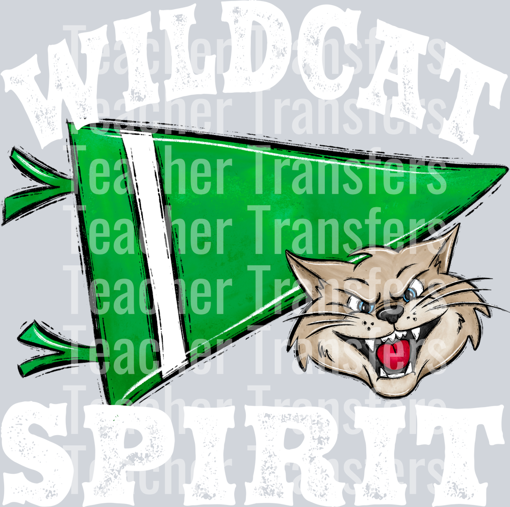Pennant Mascots WILDCAT Spirit Green WHITE PRINT