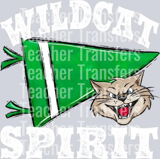 Pennant Mascots WILDCAT Spirit Green WHITE PRINT