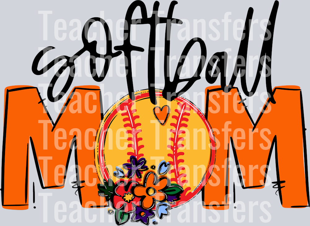 Softball Mom Orange Flowers