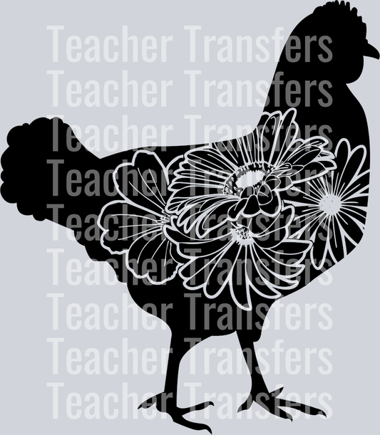 Chicken with Flowers Black and White