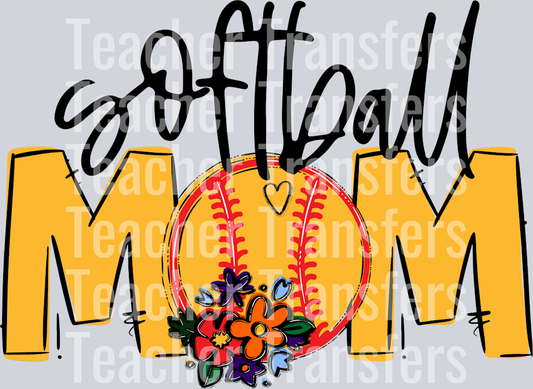 Softball Mom Yellow gold Flowers