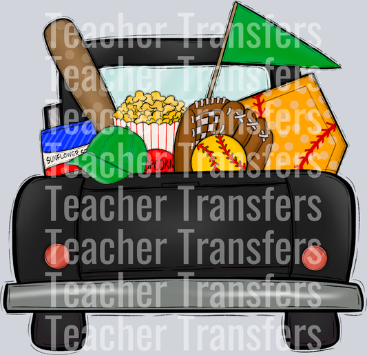 Follow me to the ballpark Green Softball Truck